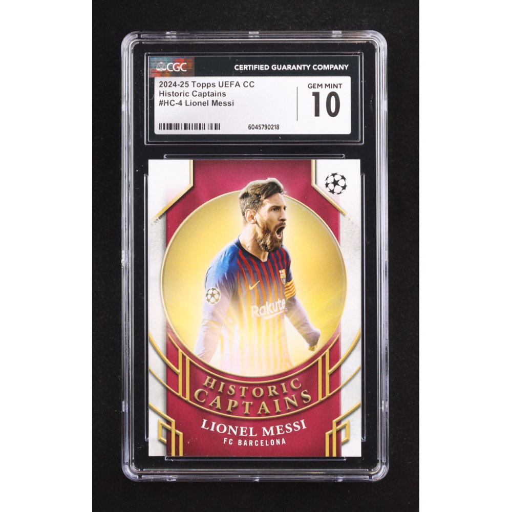 Lionel Messi 2024-25 Topps UEFA Club Competitions Historic Captains #HC4 (CGC 10) at PristineAuction.com