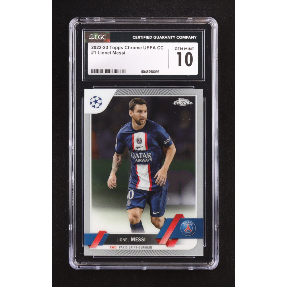 Lionel Messi 2022-23 Topps Chrome Sapphire UEFA Club Competitions #1 (CGC 10) at PristineAuction.com