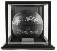 Larry Bird & Magic Johnson Signed Spalding Basketball With Wood Display Case (Beckett & PSA) at PristineAuction.com