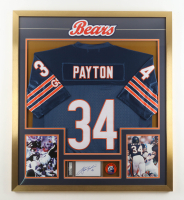 Walter Payton Signed Custom Framed Cut Display with Jersey & Super Bowl Pin (PSA) at PristineAuction.com