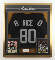 Jerry Rice Signed Custom Framed Cut Display with Jersey & Raiders Pin (PSA) at PristineAuction.com