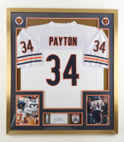Walter Payton Signed Custom Framed Cut Display with Jersey & HOF Pin (PSA) at PristineAuction.com