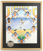 Joe DiMaggio Signed Custom Framed Art Print by Ron Lewis with Yankee Stadium Final Year Patch (JSA) at PristineAuction.com