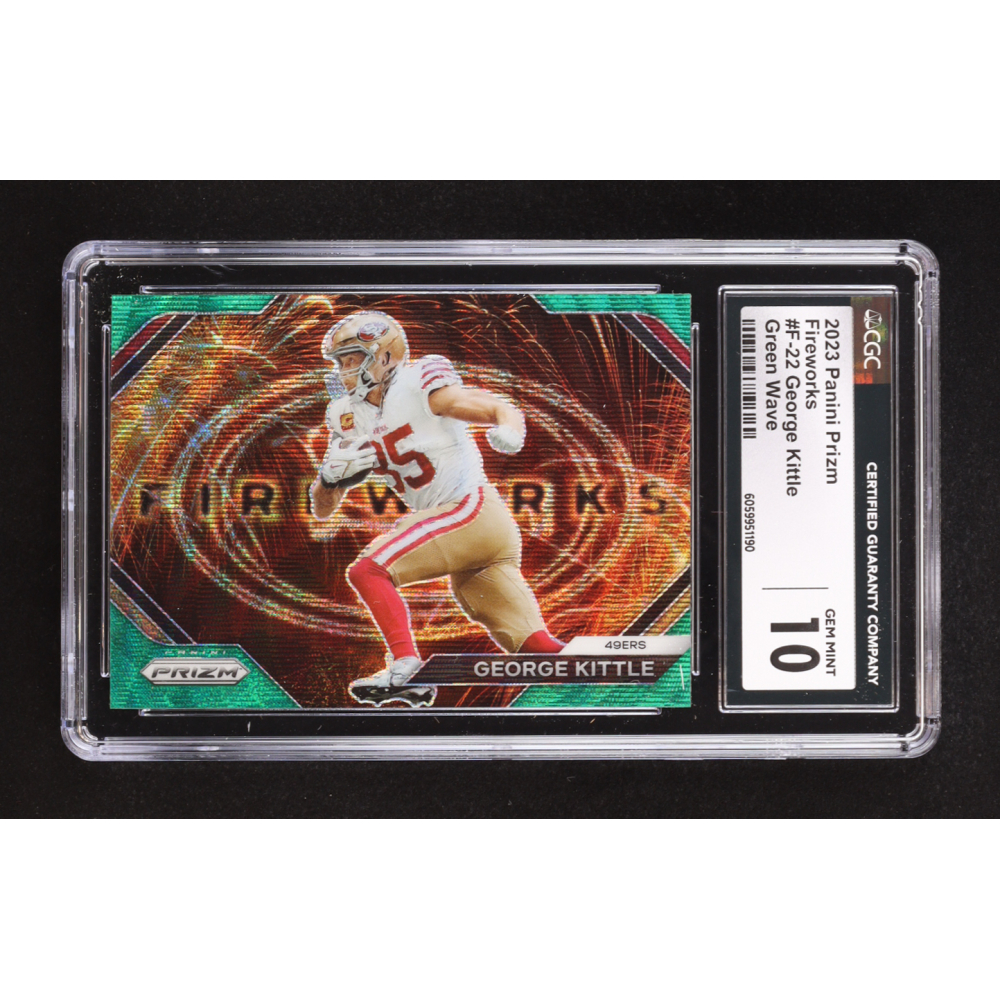 George Kittle 2023 Panini Prizm Fireworks Prizms Green Wave #22 (CGC 10) at PristineAuction.com