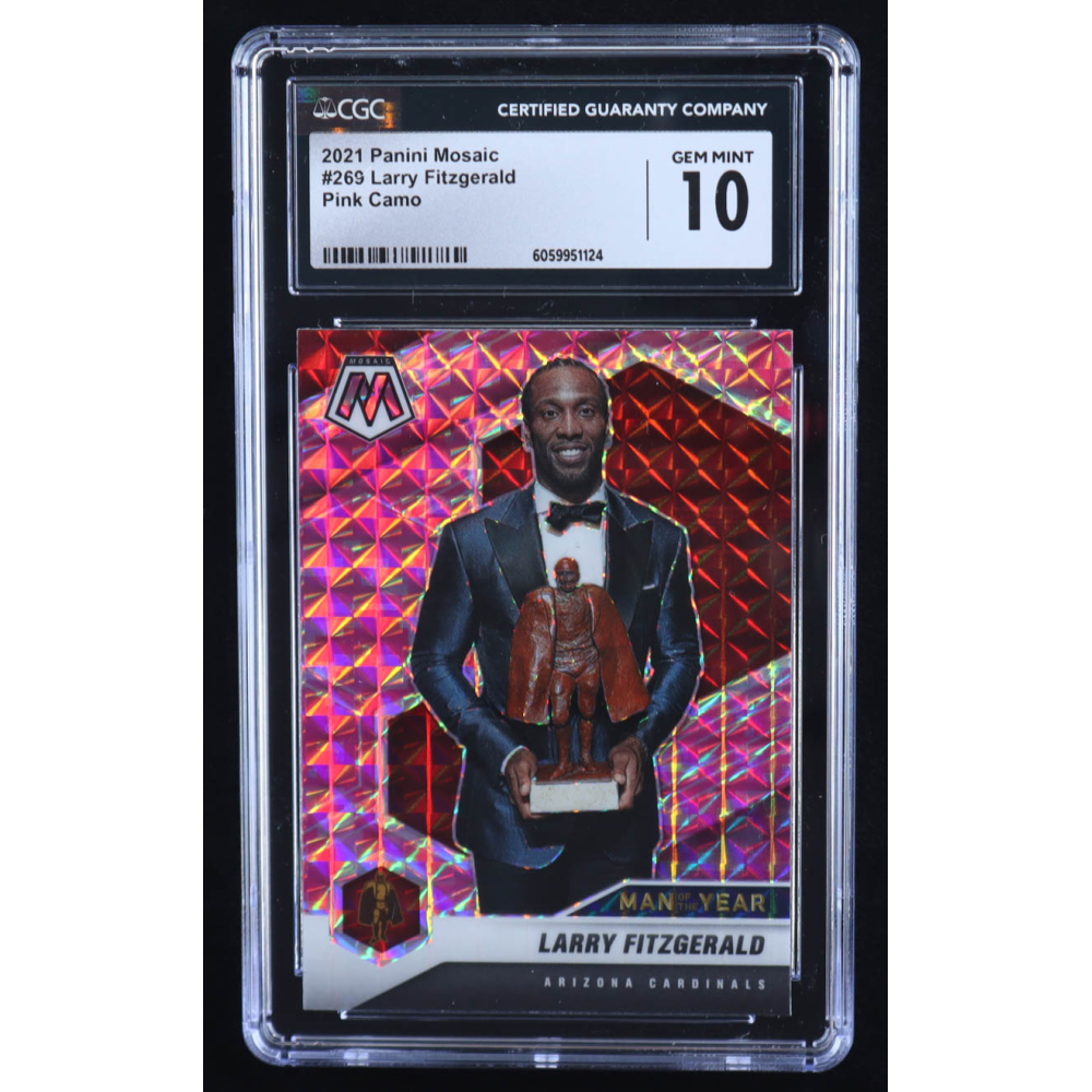 Larry Fitzgerald 2021 Panini Mosaic Mosaic Camo Pink #269 MOY (CGC 10) at PristineAuction.com