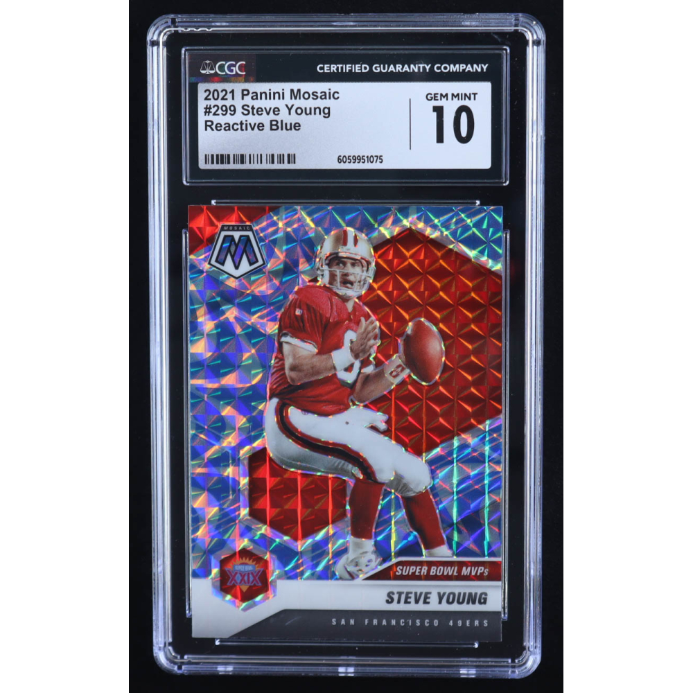 Steve Young 2021 Panini Mosaic Mosaic Reactive Blue #299 MVP (CGC 10) at PristineAuction.com