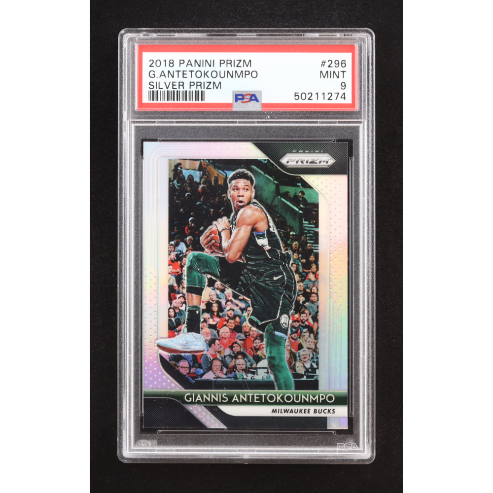 Giannis Antetokounmpo 2018-19 Panini Prizm Prizms Silver #296 (PSA 9) at PristineAuction.com
