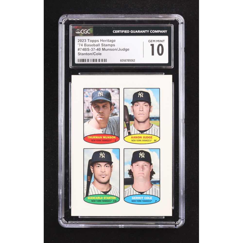 Thurman Munson / Aaron Judge / Giancarlo Stanton / Gerrit Cole 2023 Topps Heritage '74 Baseball Stamps #74BS37-40 (CGC 10) at PristineAuction.com