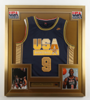 Michael Jordan Custom Framed Jersey Display With Team USA Pin & (2) Team Logo Patches at PristineAuction.com