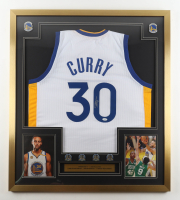 Stephen Curry Signed Custom Framed Jersey Display with (4) Champions Pins (JSA) at PristineAuction.com
