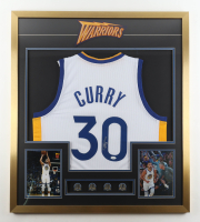 Stephen Curry Signed Custom Framed Jersey Display with (4) Champions Pins (JSA) at PristineAuction.com