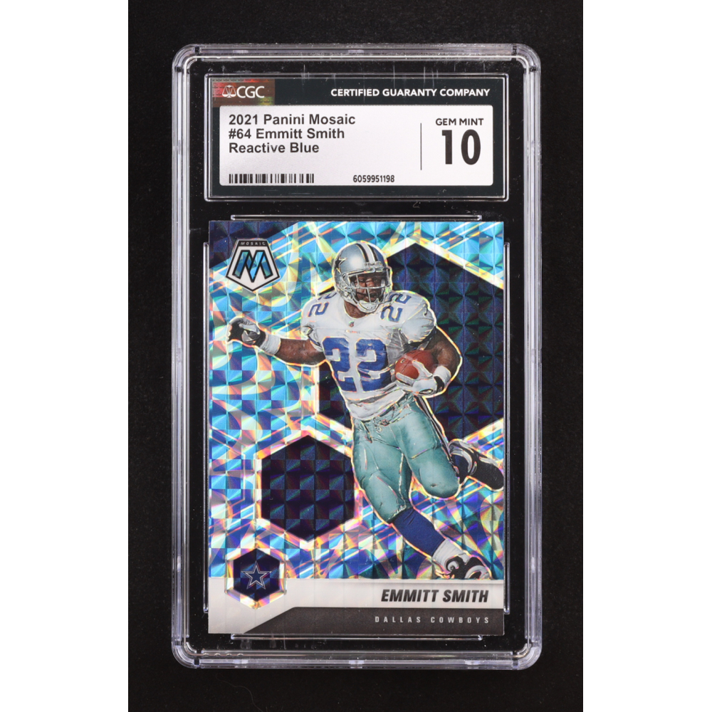 Emmitt Smith 2021 Panini Mosaic Mosaic Reactive Blue #64 (CGC 10) at PristineAuction.com