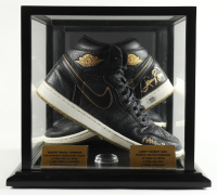 Magic Johnson & Larry Bird Signed Set of (2) Air Jordan Basketball Shoes with Display Case (PSA & Beckett) at PristineAuction.com