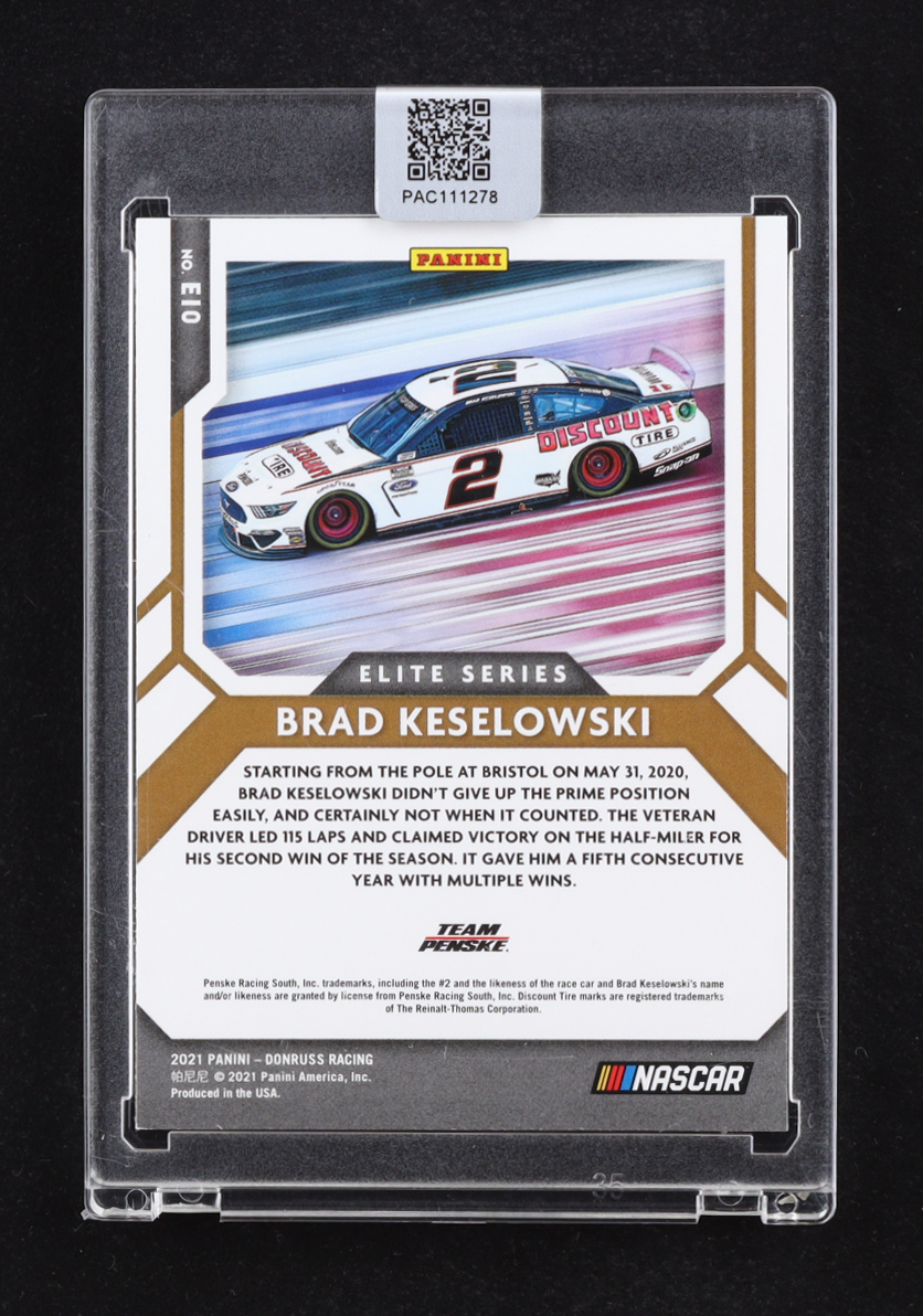 Brad Keselowski Signed 2021 Donruss Elite Series #10 (PA) at PristineAuction.com Brad Keselowski Signed 2021 Donruss Elite Series #10 (PA) at PristineAuction.com