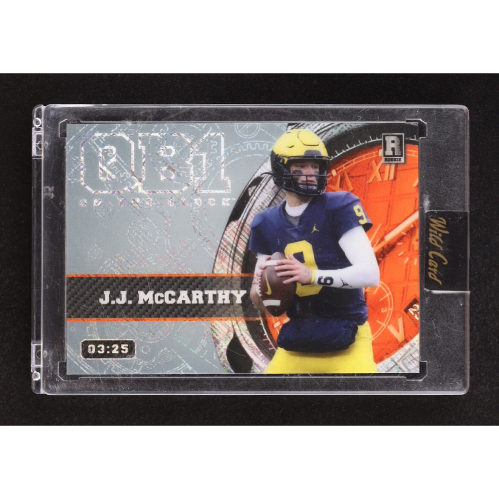 JJ McCarthy 2023 Wild Card QB1 On The Clock Silver Orange Crosshatch Foil #OCW-JM2 #03/25 RC at PristineAuction.com
