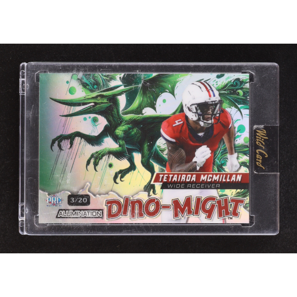 Tetairoa McMillan 2024 Wild Card Alumination Pterodactyl Green Silver Rainbow Foil #DMPTE1-TM #03/20 RC at PristineAuction.com