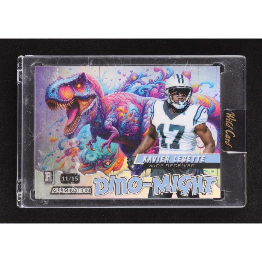 Xavier Legette 2024 Wild Card Alumination Dino-Might Tyrannosaurus Rex Silver Rainbow Foil #DMTRX1-XL #11/15 RC at PristineAuction.com
