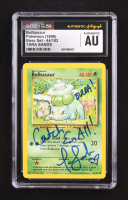 Tara Sands Signed Bulbasaur 1999 Pokemon Base Unlimited #44 C Inscribed "BULBA! Catch Em All!" (JSA & CGC) at PristineAuction.com