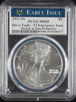 2021-(S) American Silver Eagle Type 2 - Early Issue, Emergency Issue - Struck at San Francisco (PCGS MS69) at PristineAuction.com
