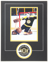 Eddie Johnston Signed Bruins Custom Matted Photo Display with Coaster (JSA) at PristineAuction.com