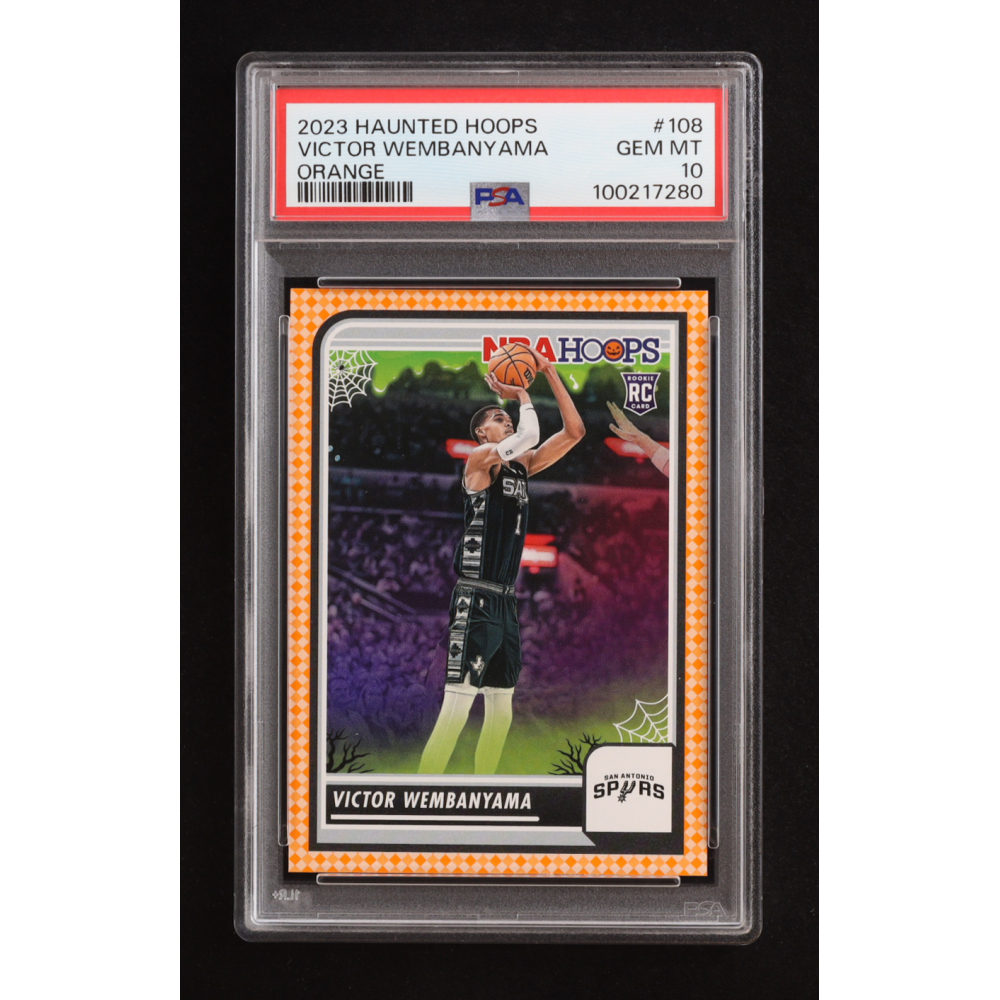 Victor Wembanyama 2023-24 Hoops Haunted Hoops Orange #108 RC (PSA 10) at PristineAuction.com