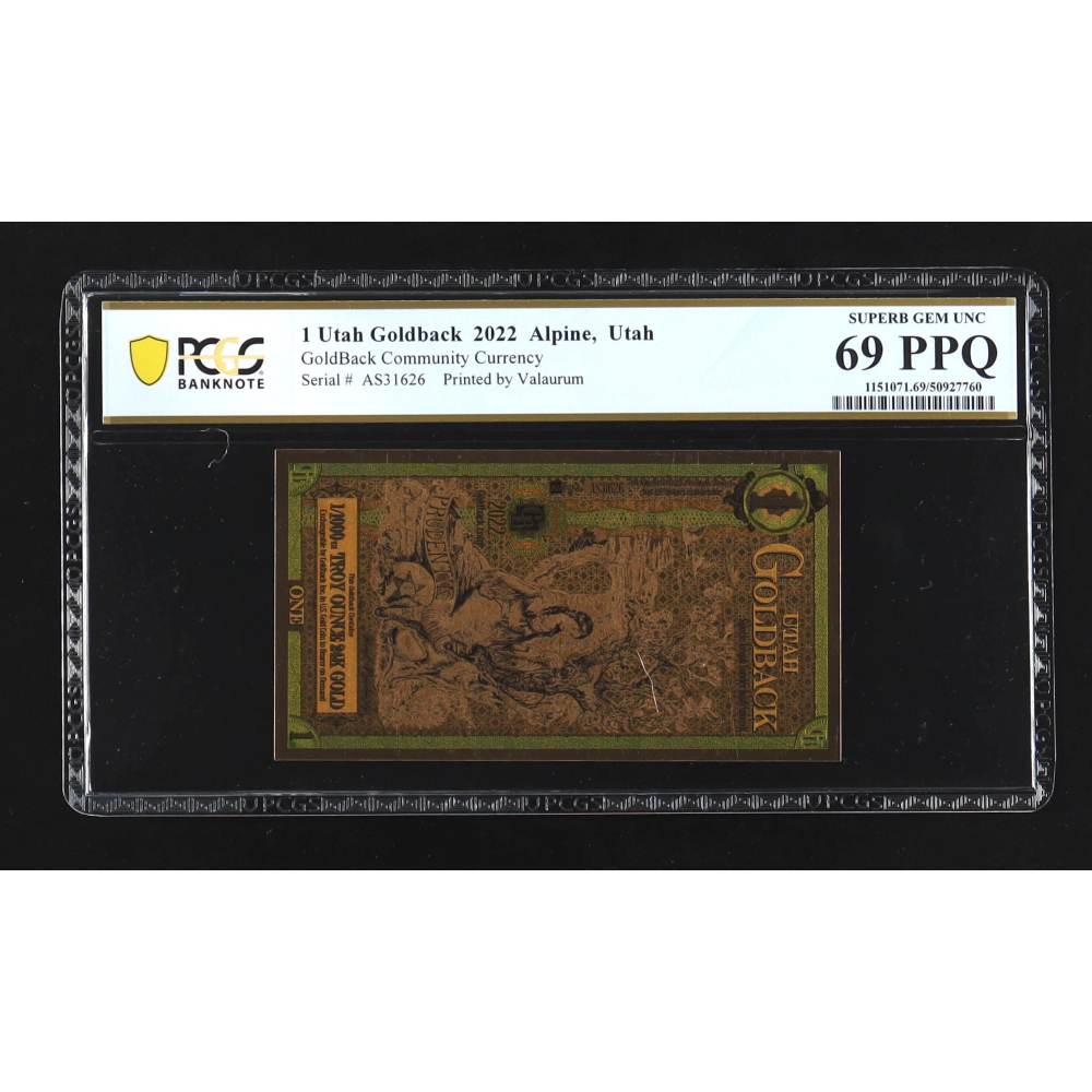 2022 Utah Goldback - Alpine, Utah - 1/1000th Troy Ounce 24K Gold (PCGS Superb Gem Unc 69 PPQ) at PristineAuction.com