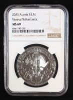 2023 Austria €1.5 Vienna Philharmonic 1 Ounce Fine Silver Coin (NGC MS69) at PristineAuction.com