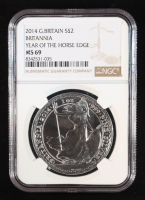 2014 Great Britain £2 Silver Britannia, Year of the Horse Edge (NGC MS69) at PristineAuction.com