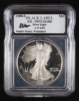 1986-S American Silver Eagle - Austin Hutto Signature Black Label - Limited Edition #/249 (ICG PR70 DCAM) at PristineAuction.com