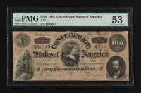 1864 Confederate $100 Currency Note, T-65 Series 1 (PMG About Uncirculated 53) at PristineAuction.com