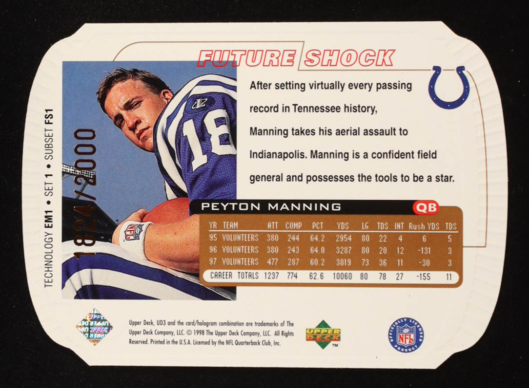 Peyton Manning 1998 UD3 Die Cuts #1 FE #1824/2000 at PristineAuction.com Peyton Manning 1998 UD3 Die Cuts #1 FE #1824/2000 at PristineAuction.com