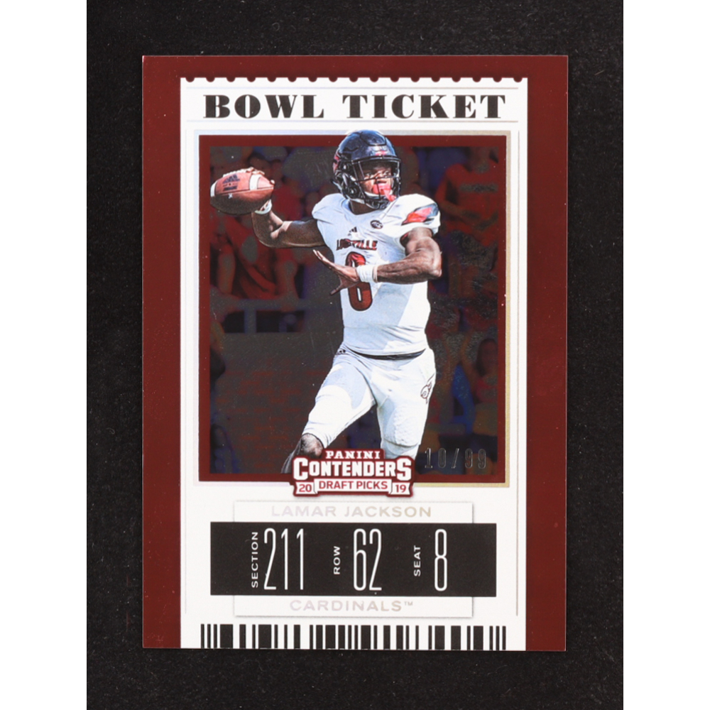 Lamar Jackson 2019 Panini Contenders Draft Picks Draft Ticket Red Foil #61 at PristineAuction.com