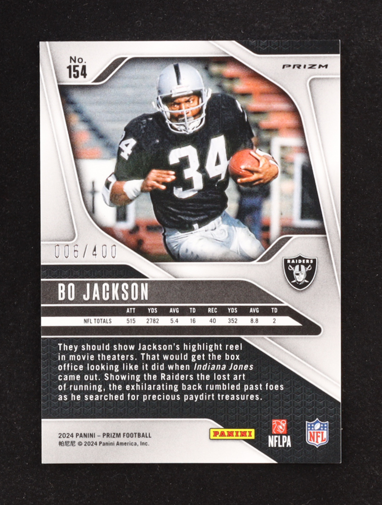 Bo Jackson 2024 Panini Prizm Prizms Pandora #154 #006/400 at PristineAuction.com Bo Jackson 2024 Panini Prizm Prizms Pandora #154 #006/400 at PristineAuction.com