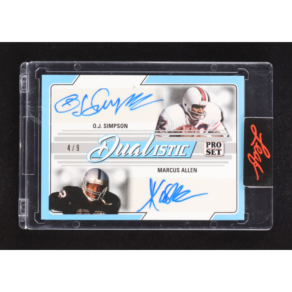 O.J. Simpson / Marcus Allen 2022 Leaf Pro Set Dualistic Autographs Platinum Blue #D-14 #4/9 at PristineAuction.com