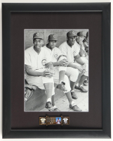 "Ernie Banks, Ron Santon & Billy Williams in The Dugout At Wrigley Field" Custom Framed Art Print Display with Banks Hall of Fame Plaque at PristineAuction.com