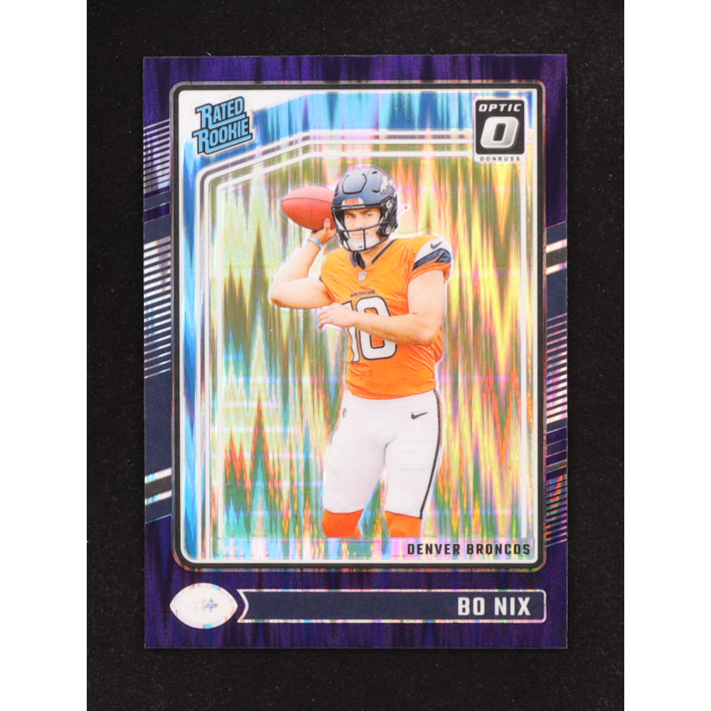 Bo Nix 2024 Donruss Optic Purple Shock #209 RR RC at PristineAuction.com