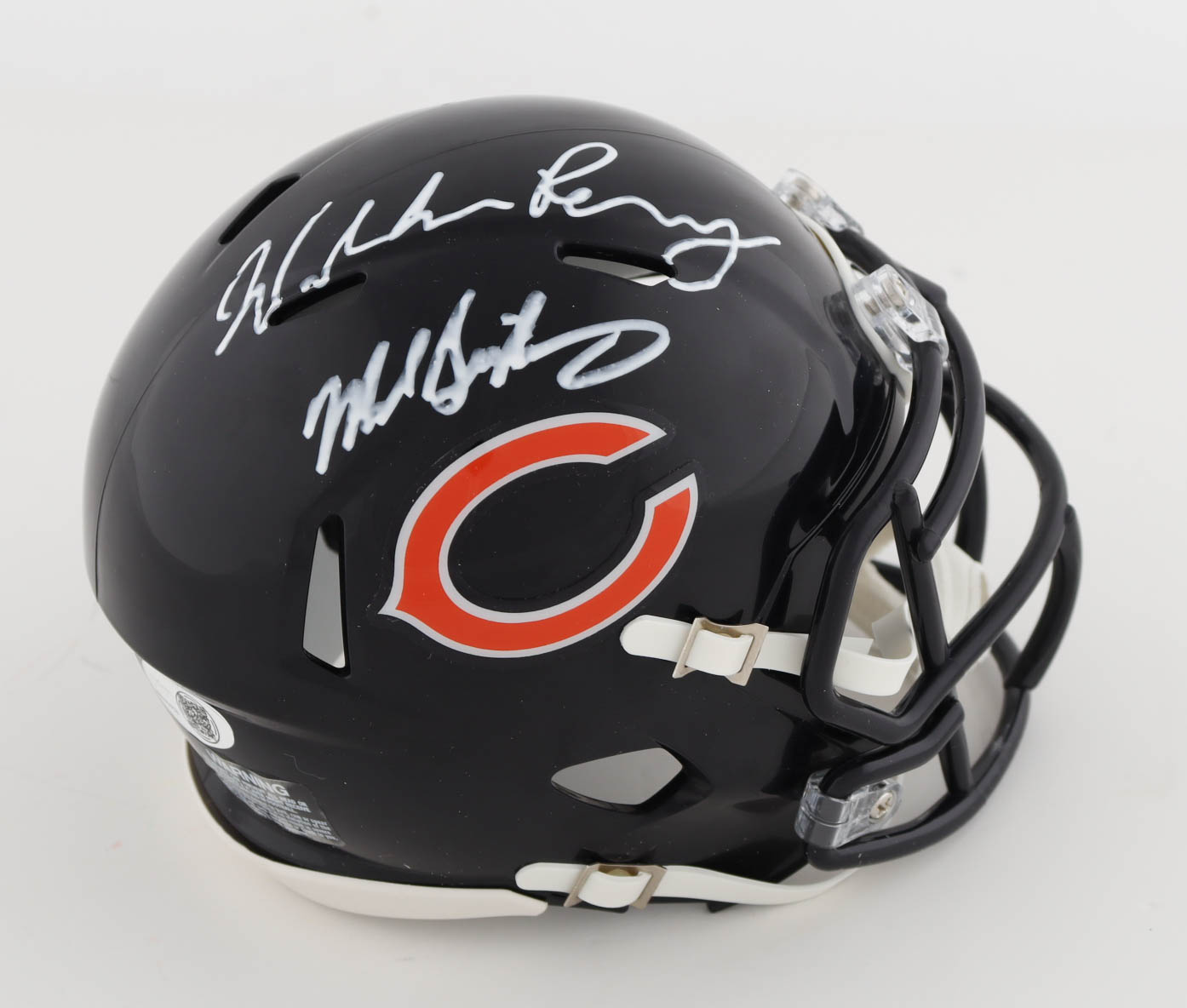 Mike Singletary & William Perry Signed Bears Speed Mini Helmet (JSA) at PristineAuction.com Mike Singletary & William Perry Signed Bears Speed Mini Helmet (JSA) at PristineAuction.com