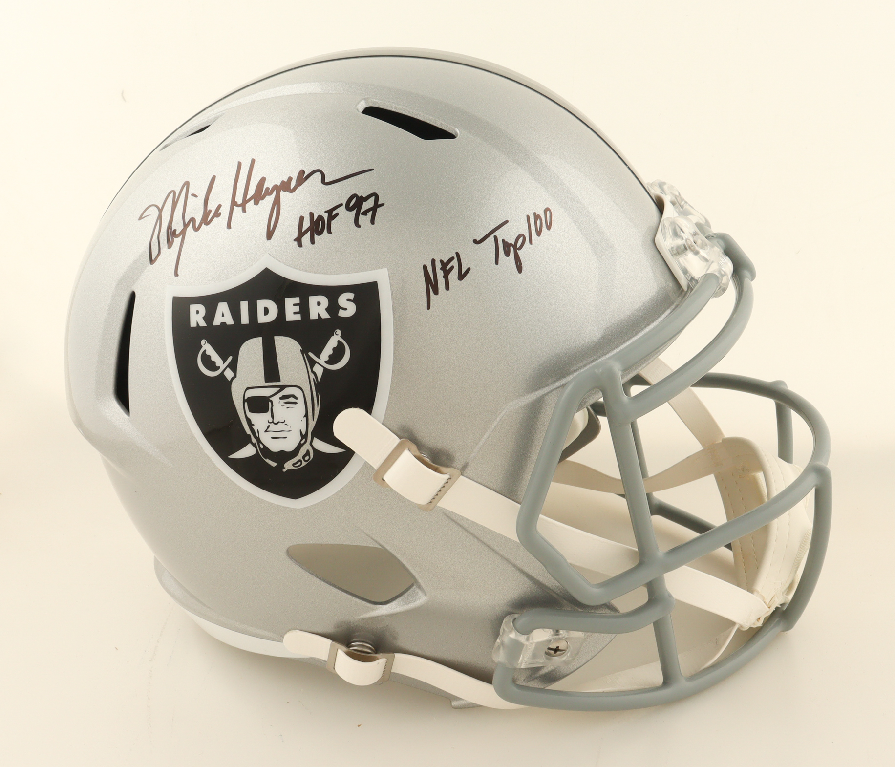 Mike Haynes Signed Raiders Full-Size Speed Helmet Inscribed "HOF 97, NFL Top 100" (JSA) at PristineAuction.com Mike Haynes Signed Raiders Full-Size Speed Helmet Inscribed "HOF 97, NFL Top 100" (JSA) at PristineAuction.com