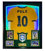 Pele Signed Brazil National Team Custom Framed Jersey Display with LED Lights (PSA & Beckett) at PristineAuction.com
