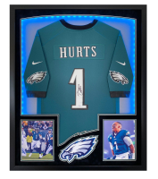 Jalen Hurts Signed Eagles Custom Framed Jersey Display with LED Lights (PSA) at PristineAuction.com