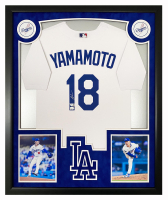 Yoshinobu Yamamoto Signed Dodgers Custom Framed Jersey Display (Fanatics) at PristineAuction.com