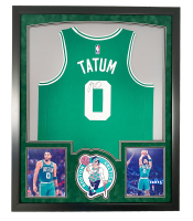 Jayson Tatum Signed Celtics Custom Framed Jersey Display (Fanatics) at PristineAuction.com