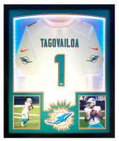 Tua Tagovailoa Signed Dolphins Custom Framed Jersey Display with LED Lights (Fanatics) at PristineAuction.com