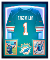 Tua Tagovailoa Signed Dolphins Custom Framed Jersey Display with LED Lights (Fanatics) at PristineAuction.com