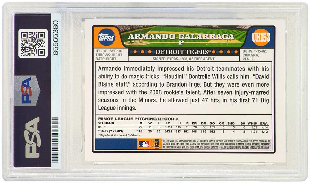 Armando Galarraga Signed 2008 Topps Update #UH153 (PSA) at PristineAuction.com Armando Galarraga Signed 2008 Topps Update #UH153 (PSA) at PristineAuction.com