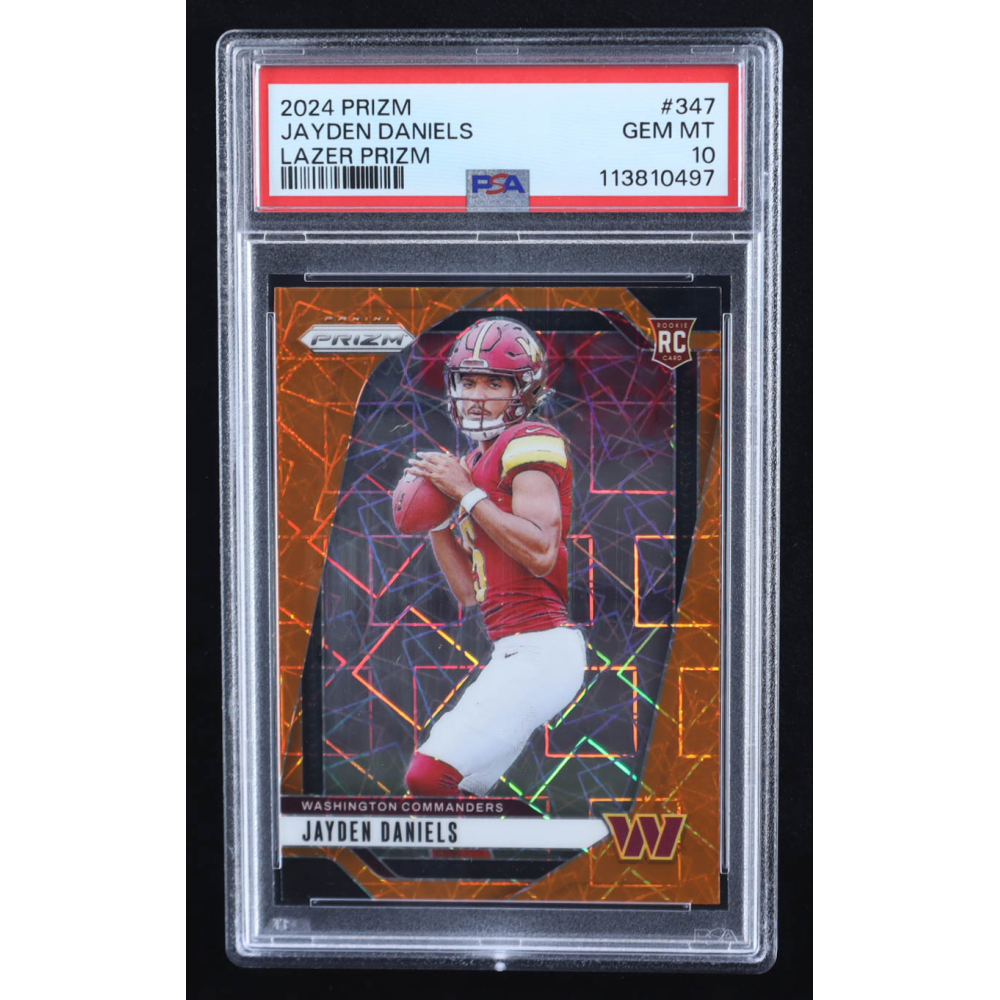 Jayden Daniels 2024 Panini Prizm Prizms Orange Lazer #347 RC (PSA 10) at PristineAuction.com