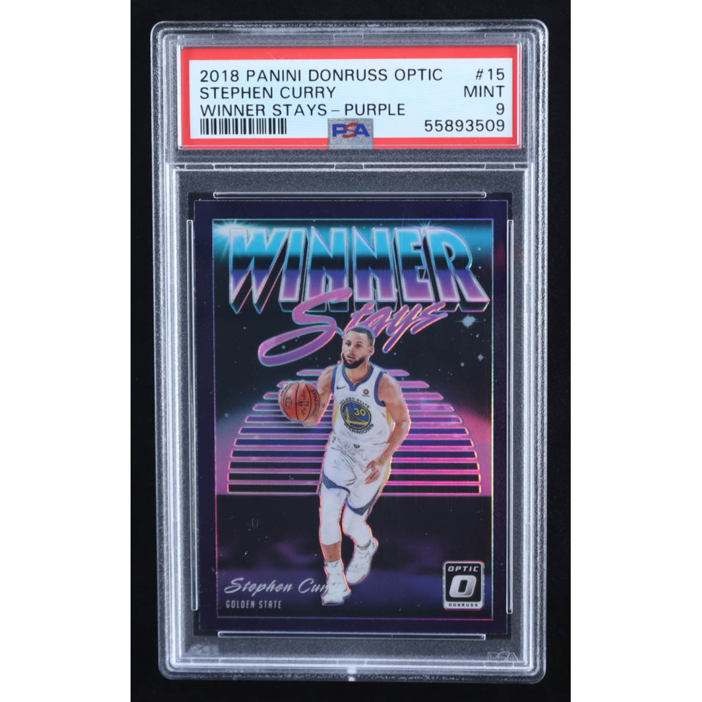 Stephen Curry 2018-19 Donruss Optic Winner Stays Purple #15 (PSA 9) at PristineAuction.com