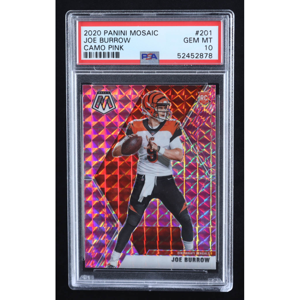 Joe Burrow 2020 Panini Mosaic Mosaic Camo Pink #201 RC (PSA 10) at PristineAuction.com