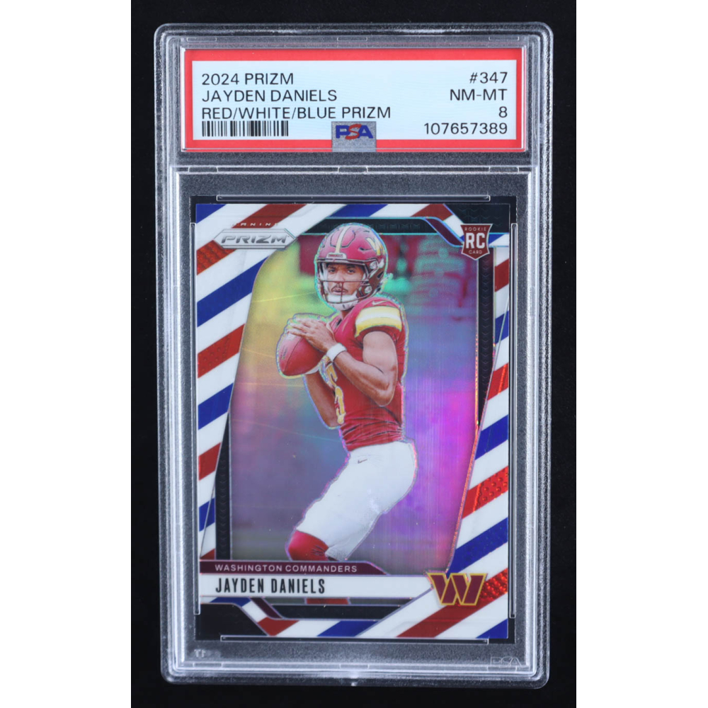 Jayden Daniels 2024 Panini Prizm Prizms Red White and Blue #347 RC (PSA 8) at PristineAuction.com