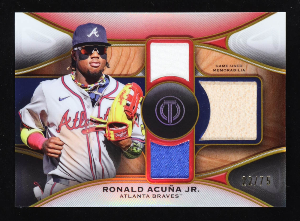 Ronald Acuna Jr. 2025 Topps Tribute Triple Relics Gold #TTRRA #22/75